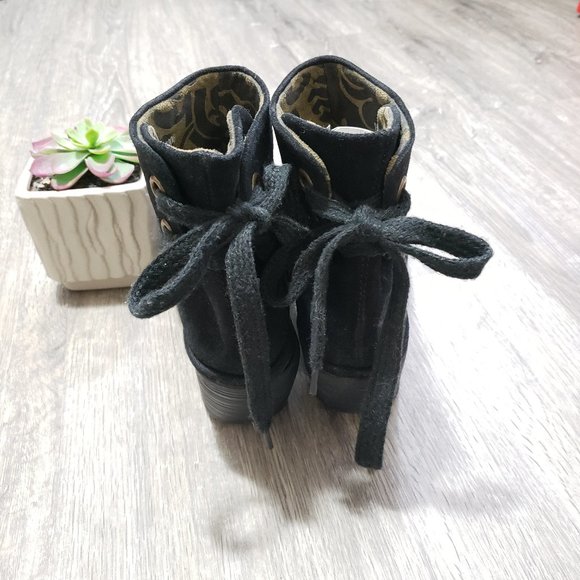 Fly London Yellow Yama Black Suede Booties Sz 9.5 - Picture 4 of 10